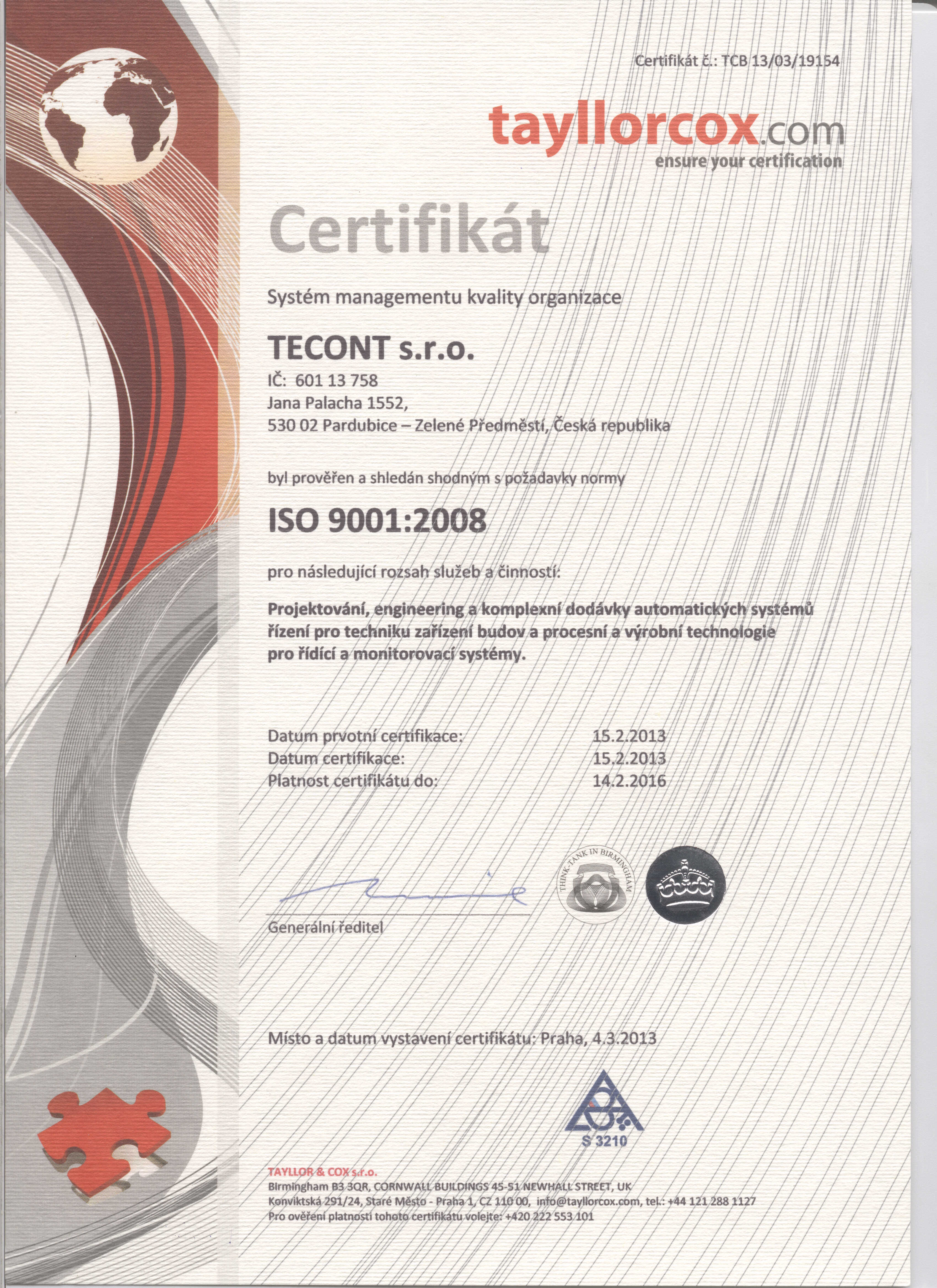 Certifikát ISO 9001